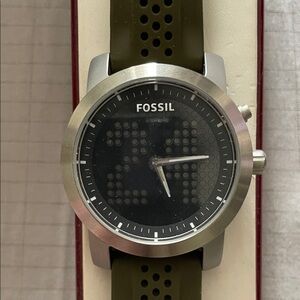Fossil Black Dial Watch with Olive Green Strap big tic digital screen